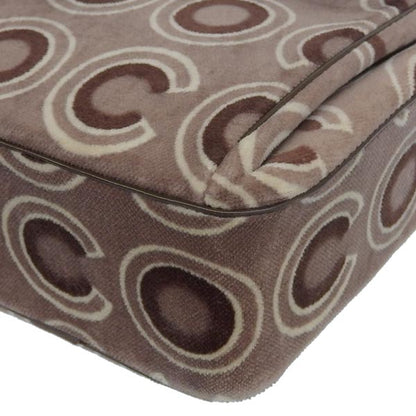 CHANEL Around 2001 Made Velour Logo Pattern Turn-Lock Top Handle Bag Brown