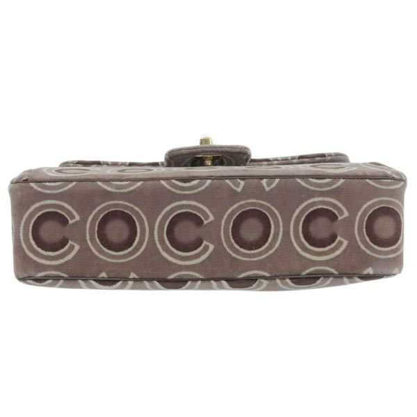 CHANEL Around 2001 Made Velour Logo Pattern Turn-Lock Top Handle Bag Brown