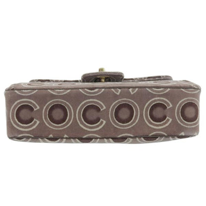 CHANEL Around 2001 Made Velour Logo Pattern Turn-Lock Top Handle Bag Brown