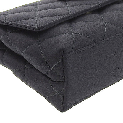 CHANEL Around 1997 Made Silk Satin Camellia Motif Mini Chain Bag Black