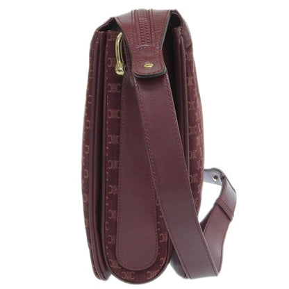 Celine Suede Leather Combination Macadam Pattern Logo Plate Shoulder Bag Bordeaux