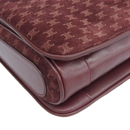 Celine Suede Leather Combination Macadam Pattern Logo Plate Shoulder Bag Bordeaux