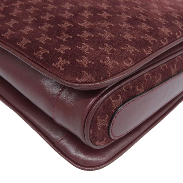 Celine Suede Leather Combination Macadam Pattern Logo Plate Shoulder Bag Bordeaux