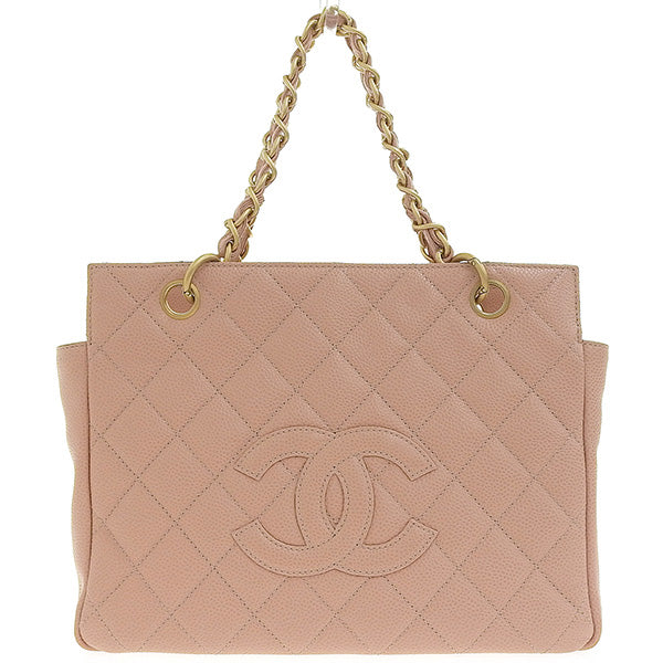 CHANEL Around 2000 Made Caviar Skin Cc Mark Stitch Chain Top Handle Bag Pink