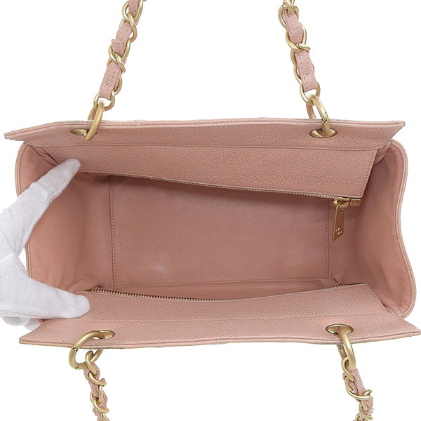 CHANEL Around 2000 Made Caviar Skin Cc Mark Stitch Chain Top Handle Bag Pink