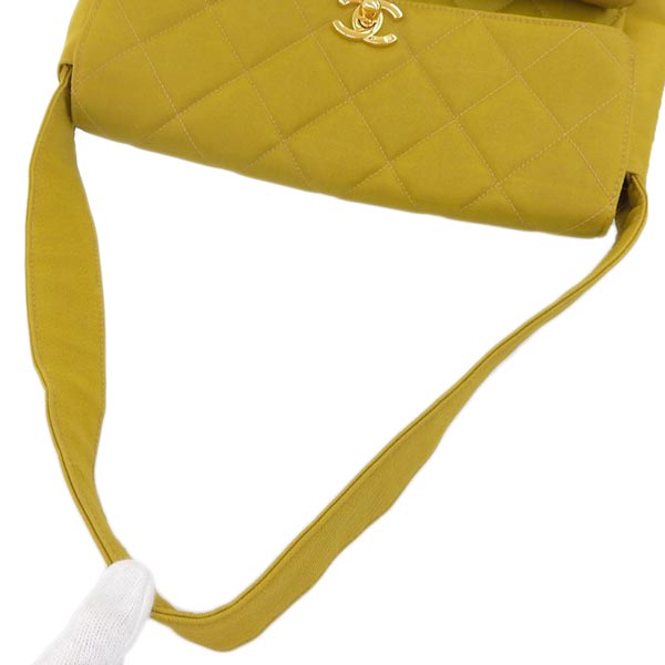 CHANEL Around 1997 Made Nylon Double Turn-Lock Shoulder Bag Mustard