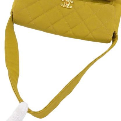 CHANEL Around 1997 Made Nylon Double Turn-Lock Shoulder Bag Mustard