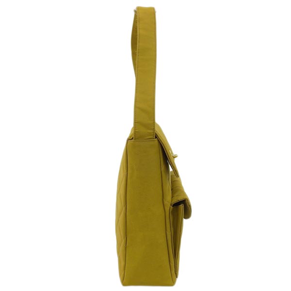 CHANEL Around 1997 Made Nylon Double Turn-Lock Shoulder Bag Mustard