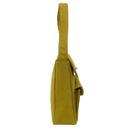 CHANEL Around 1997 Made Nylon Double Turn-Lock Shoulder Bag Mustard