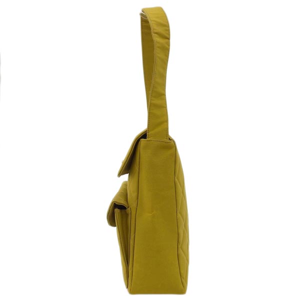 CHANEL Around 1997 Made Nylon Double Turn-Lock Shoulder Bag Mustard