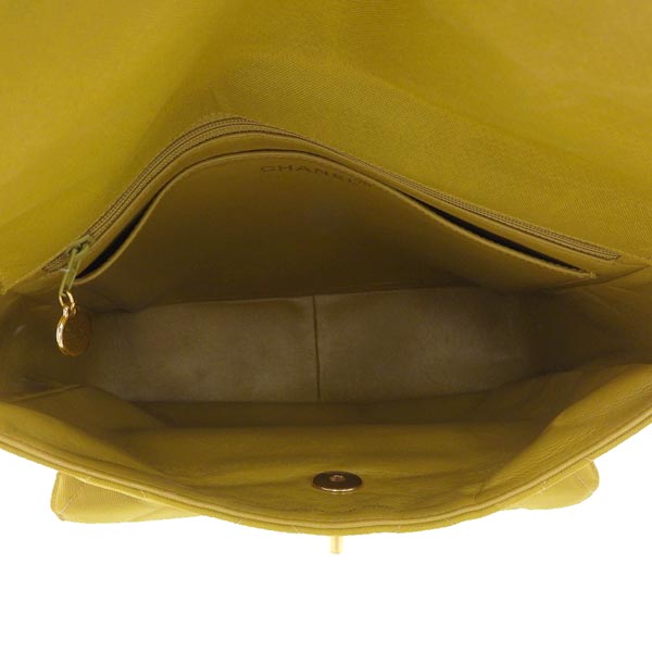 CHANEL Around 1997 Made Nylon Double Turn-Lock Shoulder Bag Mustard
