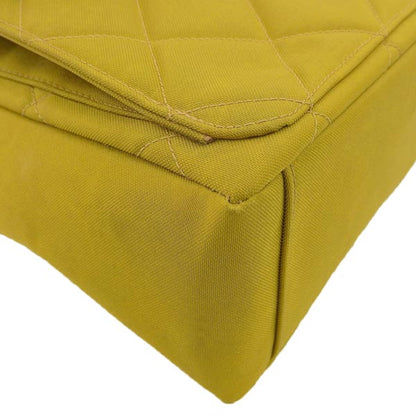 CHANEL Around 1997 Made Nylon Double Turn-Lock Shoulder Bag Mustard