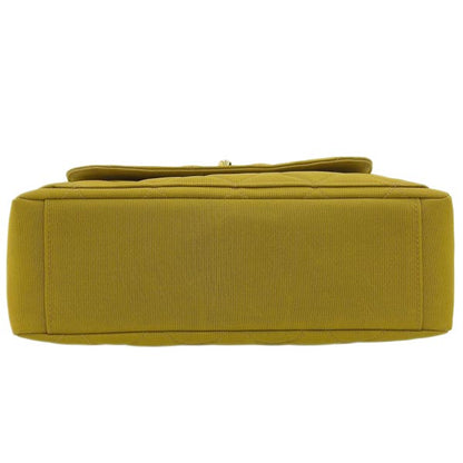 CHANEL Around 1997 Made Nylon Double Turn-Lock Shoulder Bag Mustard