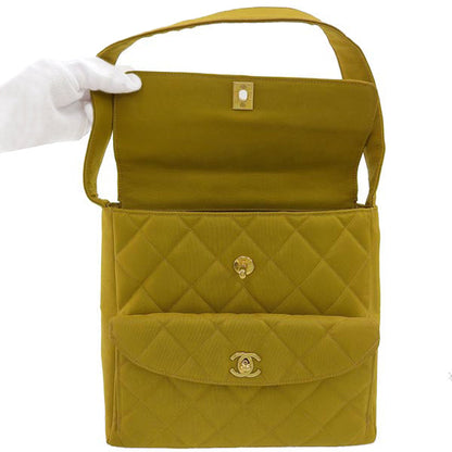 CHANEL Around 1997 Made Nylon Double Turn-Lock Shoulder Bag Mustard