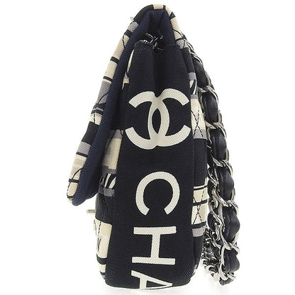 CHANEL Around 2005 Made Canvas Central Station Classic Flap Chain Bag Black/White/Multi