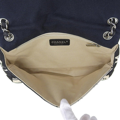 CHANEL Around 2005 Made Canvas Central Station Classic Flap Chain Bag Black/White/Multi