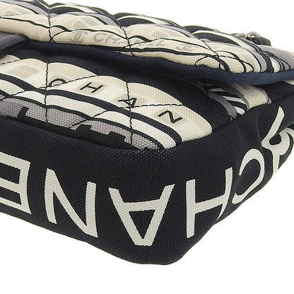 CHANEL Around 2005 Made Canvas Central Station Classic Flap Chain Bag Black/White/Multi