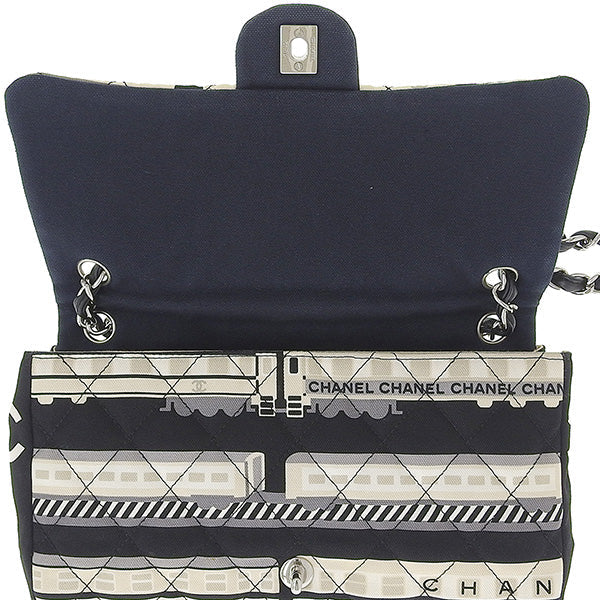 CHANEL Around 2005 Made Canvas Central Station Classic Flap Chain Bag Black/White/Multi