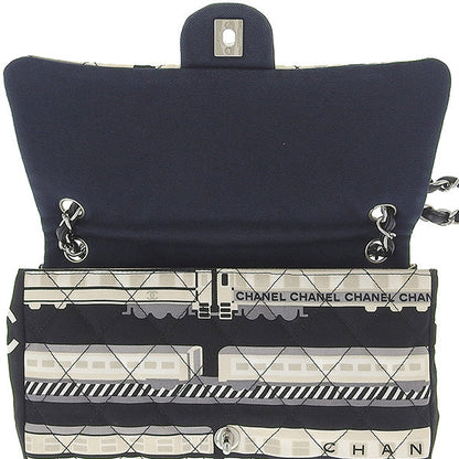 CHANEL Around 2005 Made Canvas Central Station Classic Flap Chain Bag Black/White/Multi