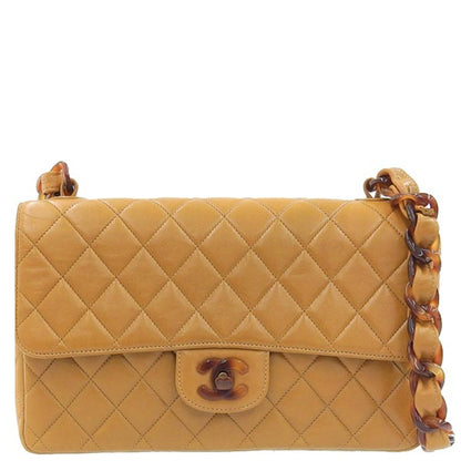 CHANEL Around 1995 Made Tortoiseshell Classic Flap Chain Bag 25Cm Camel