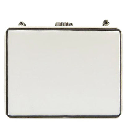 CHANEL Around 2008 Made Cc Mark Plate Metal Clasp Mini Chain Bag White/Black