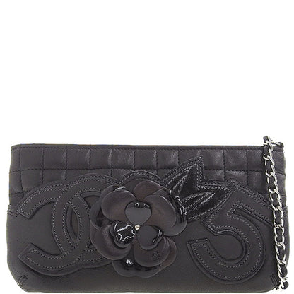 CHANEL Around 2004 Made Chocolate Bar Camellia Cc Mark No.5 Chain Pouch Black