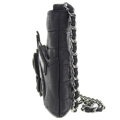 CHANEL Around 2004 Made Chocolate Bar Camellia Cc Mark No.5 Chain Pouch Black