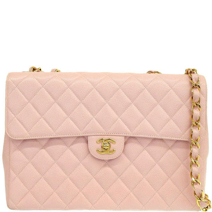 CHANEL Around 2001 Made Classic Flap Chain Bag Jumbo Baby Pink