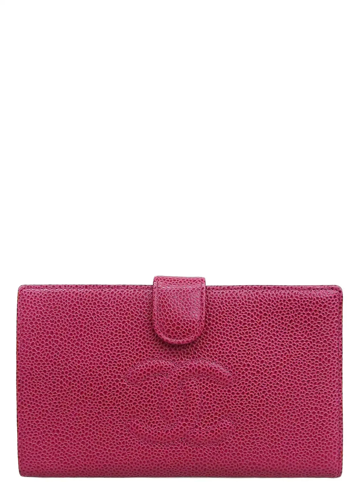 CHANEL Around 2000 Made Caviar Skin Cc Mark Sitch Long Wallet Fuchsia Pink