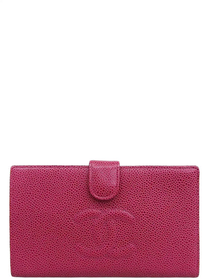 CHANEL Around 2000 Made Caviar Skin Cc Mark Sitch Long Wallet Fuchsia Pink