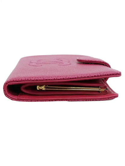 CHANEL Around 2000 Made Caviar Skin Cc Mark Sitch Long Wallet Fuchsia Pink