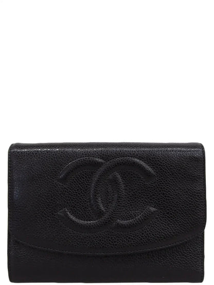 CHANEL Around 1998 Made Caviar Skin Cc Mark Stitch Wallet Black
