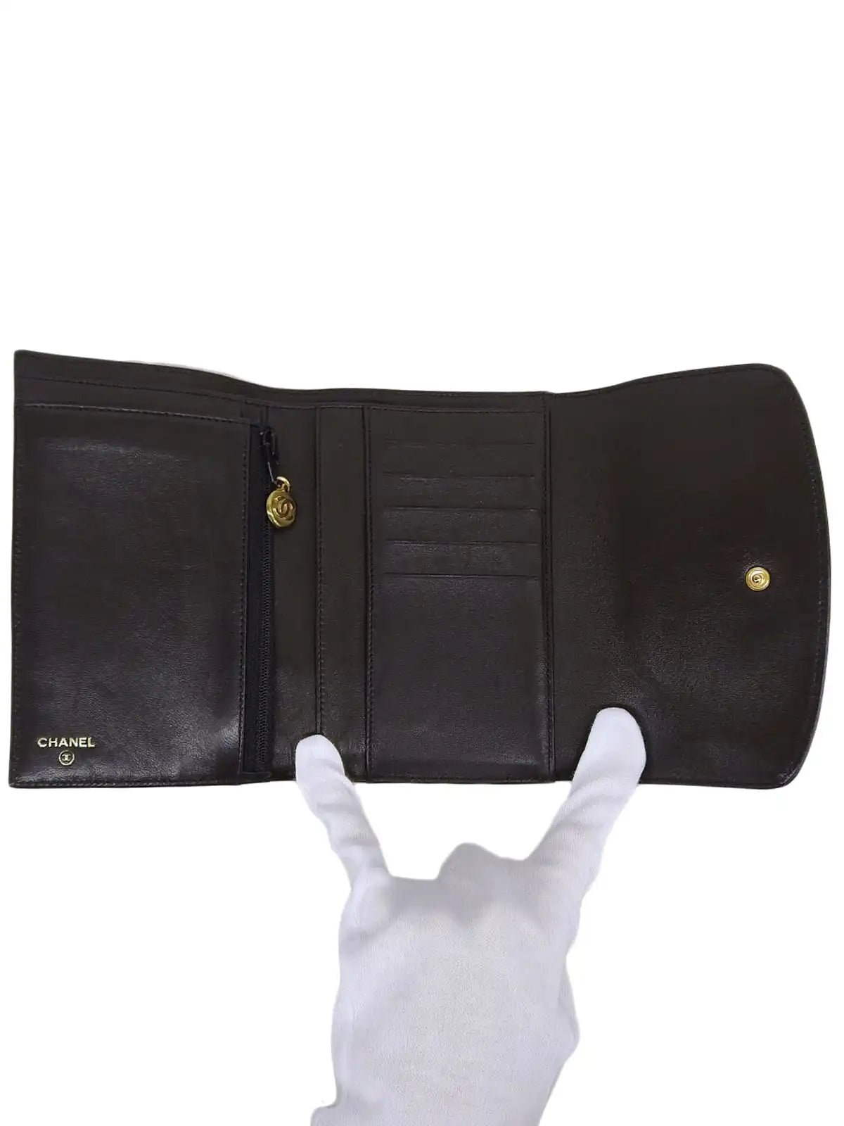 CHANEL Around 1998 Made Caviar Skin Cc Mark Stitch Wallet Black