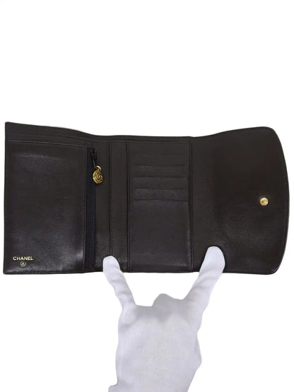CHANEL Around 1998 Made Caviar Skin Cc Mark Stitch Wallet Black