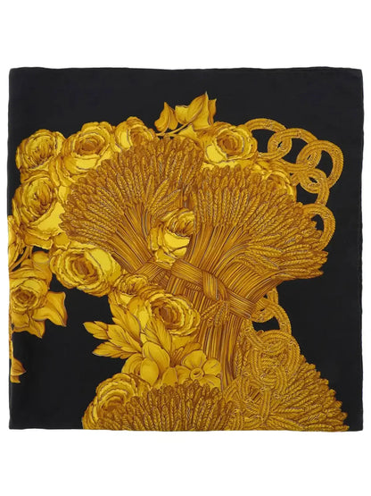 Chanel Camellia Cc Mark Chain Pattern Scarf Black