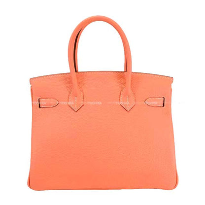 HERMES Handbag Birkin30 Crevette Taurillon Clemence Silver HW Stamp □Q