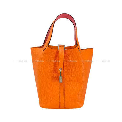 HERMES Handbag Picotin Lock 18 PM Eclat Orange Minium/Rose Azalee Taurillon Clemence/Veau Swift Silver HW Stamp