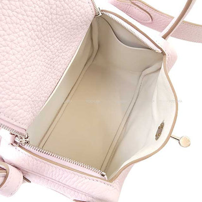 HERMES Shoulder bag Lindy mini 20 Verso Mauve Pale/New Gris Perle Taurillon Clemence Silver HW Stamp