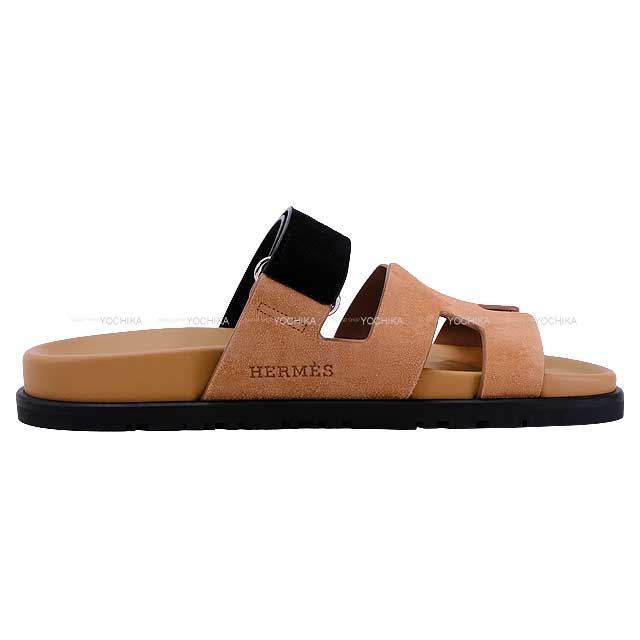 HERMES sandals Ladies Chypre Rose Perle/Black Calf/Chevre 38 38