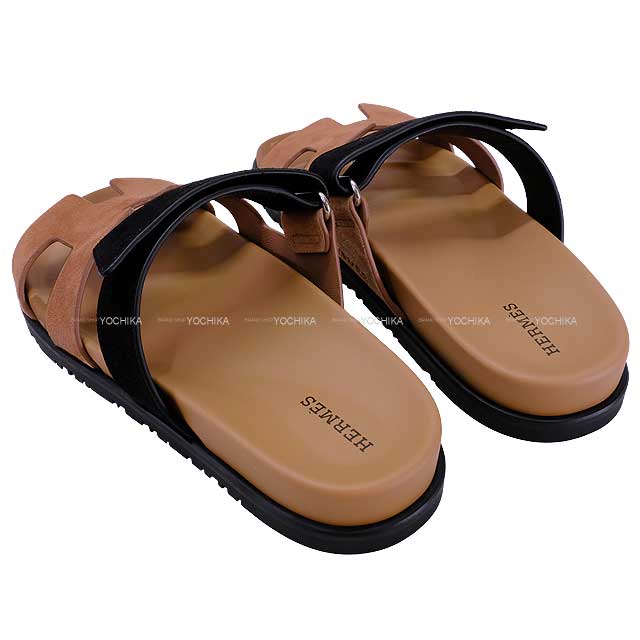 HERMES sandals Ladies Chypre Rose Perle/Black Calf/Chevre 38 38