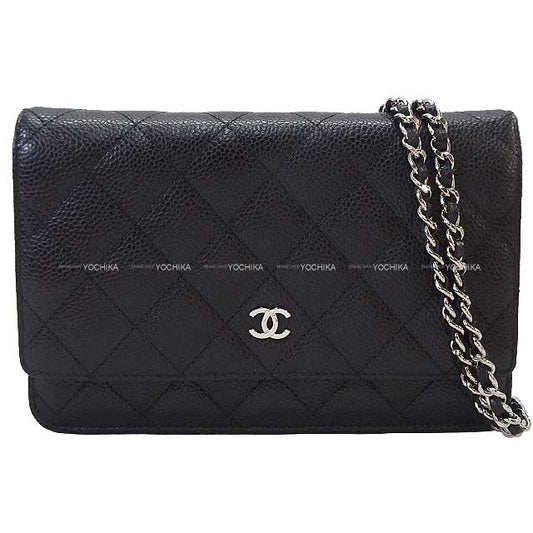 CHANEL Chain wallet Coco mark Matelasse Shoulder bag Noir (Black)/Bordeaux Graind Calf(Caviarskin) Silver HW A33814