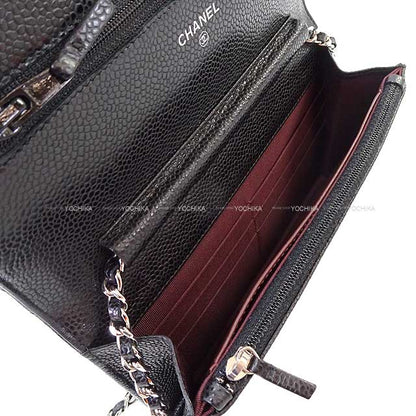 CHANEL Chain wallet Coco mark Matelasse Shoulder bag Noir (Black)/Bordeaux Graind Calf(Caviarskin) Silver HW A33814