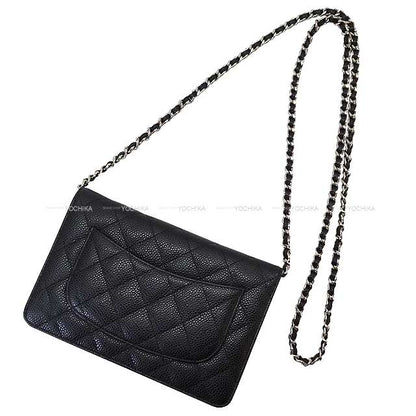 CHANEL Chain wallet Coco mark Matelasse Shoulder bag Noir (Black)/Bordeaux Graind Calf(Caviarskin) Silver HW A33814