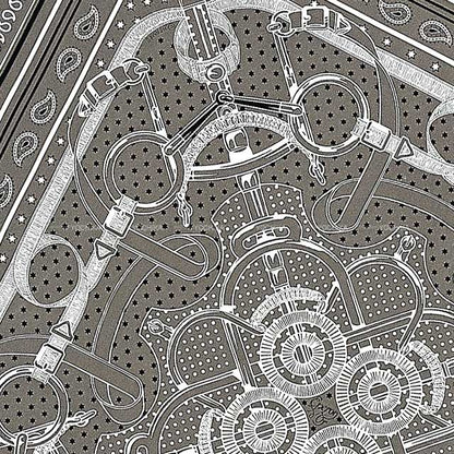 HERMES scarf Carre 70 Eperon d'Or Bandana Gris Taupe/Black(Noir)/White(Blanc) Silk100%