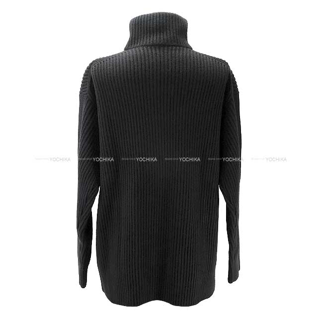 HERMES Knit Ladies Blouson H logo pocket over knit zip up Noir (Black) Wool/Lambskin 36 Silver