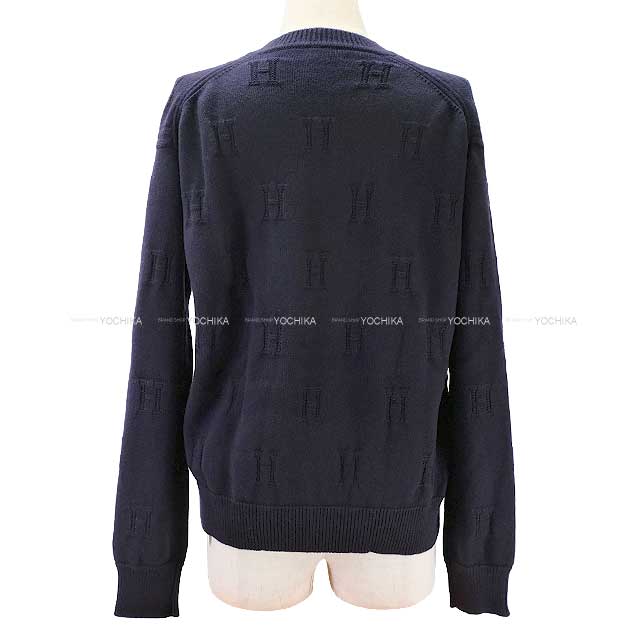 2019AW HERMES Knit Ladies With Voyage H pattern knit H logo with porch Navy Wool 36