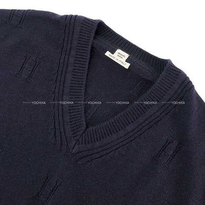 2019AW HERMES Knit Ladies With Voyage H pattern knit H logo with porch Navy Wool 36