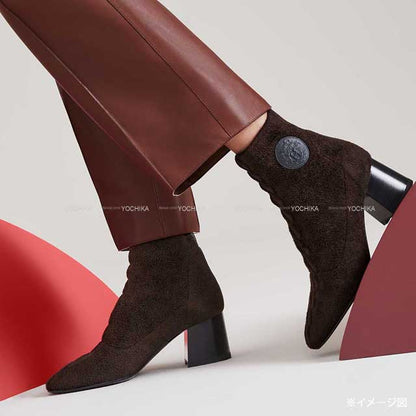 HERMES boots Short Boots Volver 60 Chestnut/Black Chenille knit/Calfskin ＃36