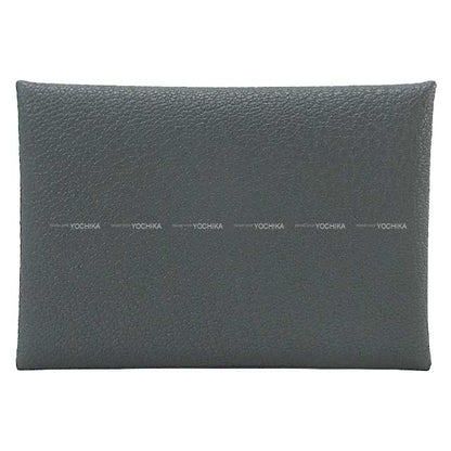HERMES card holder Calvi Verso Gris Misty/Noir (Black) Chevre Myzore Silver HW Stamp