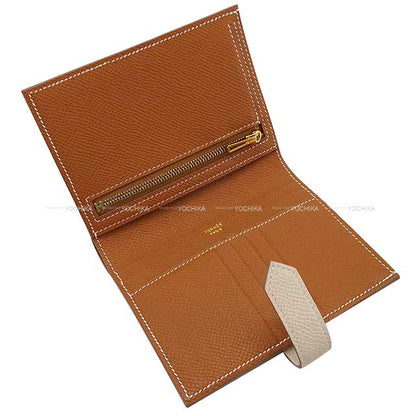 HERMES Bi-fold wallet Bearn Compact Verso  Craie/Gold Veau Epsom Gold HW Stamp